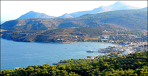 View on the bay and village of Aghia Marina 
