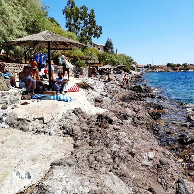 The rocky beach in Perdika on Aegina